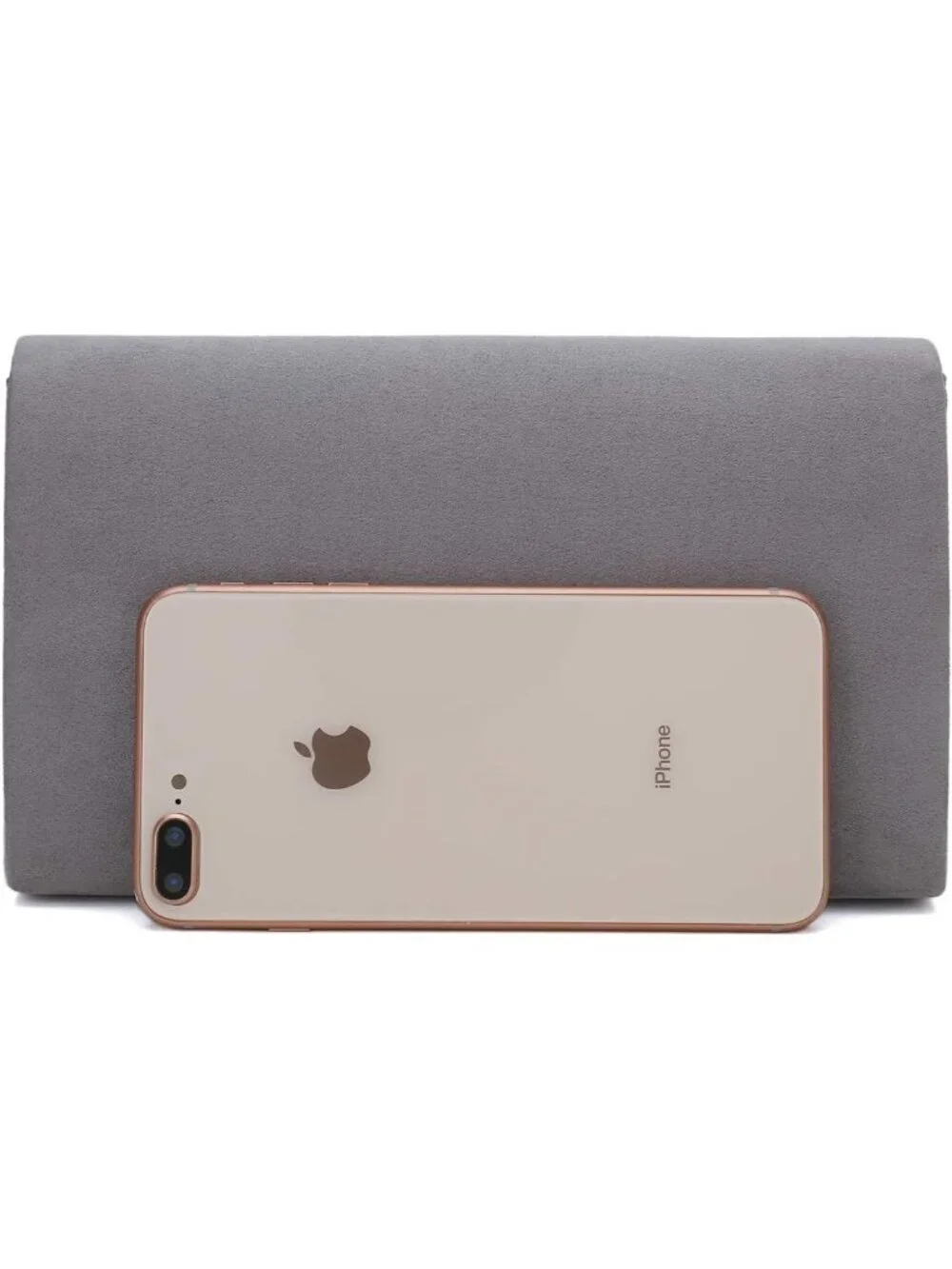 👜 Women's Grey Faux Suede Clutch Bag Elegant Metal Binding Evening Purse